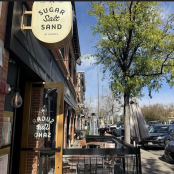 View of location Sugar, Salt, Sand sign - Fort Collins